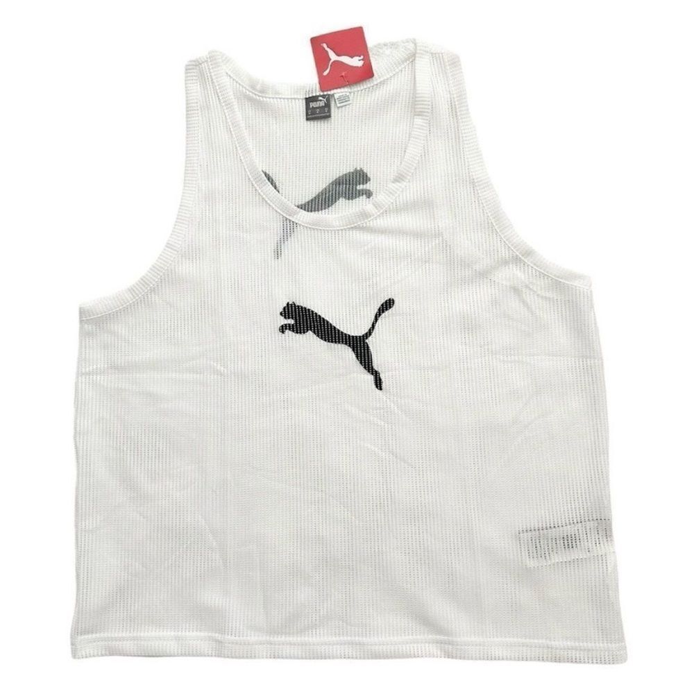 Puma White Mesh Tank Top Training Vest Bib Black Puma Logo Men’s Size Medium